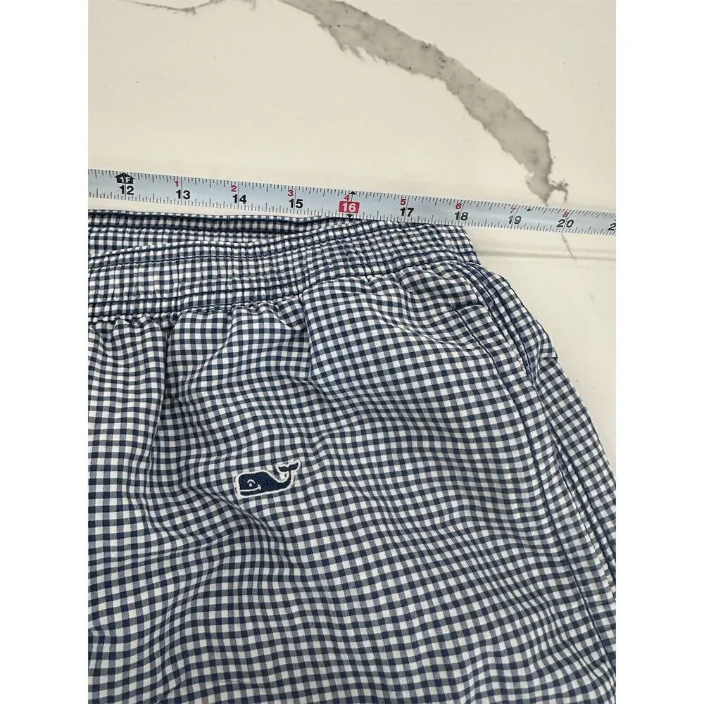 Vineyard Vines Men's XL Blue Gingham‎ logo Swim Trunks Beach Shorts SI15